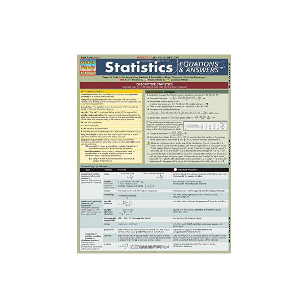 Barchart, Study Guide, Statistics, Equations and Answers